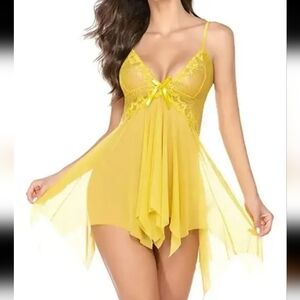 Elegant Yellow Lace Babydoll Lingerie